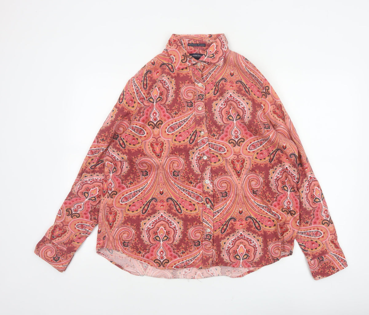 Lands' End Women Pink Paisley Flannel Button-Up Shirt Size 14 Petite