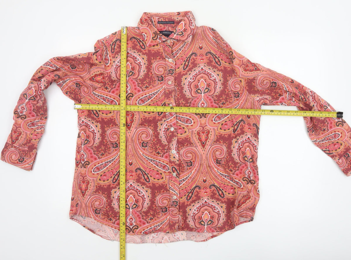 Lands' End Women Pink Paisley Flannel Button-Up Shirt Size 14 Petite