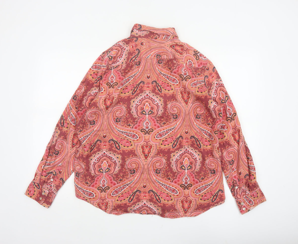 Lands' End Women Pink Paisley Flannel Button-Up Shirt Size 14 Petite