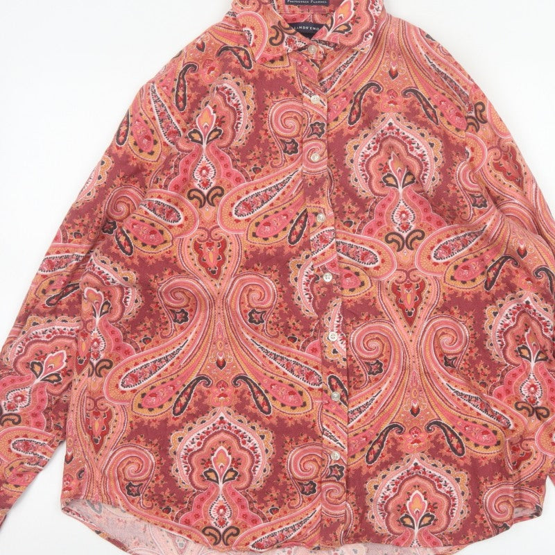 Lands' End Women Pink Paisley Flannel Button-Up Shirt Size 14 Petite