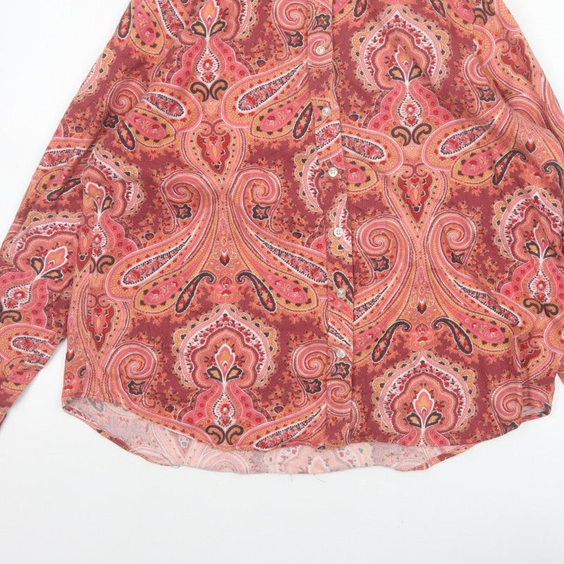 Lands' End Women Pink Paisley Flannel Button-Up Shirt Size 14 Petite