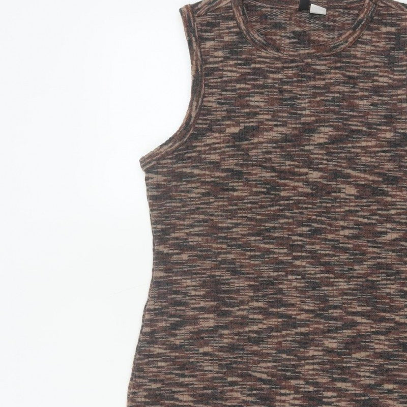 H&M Divided Women Brown Multicoloured L Bodycon Mini Knit Dress