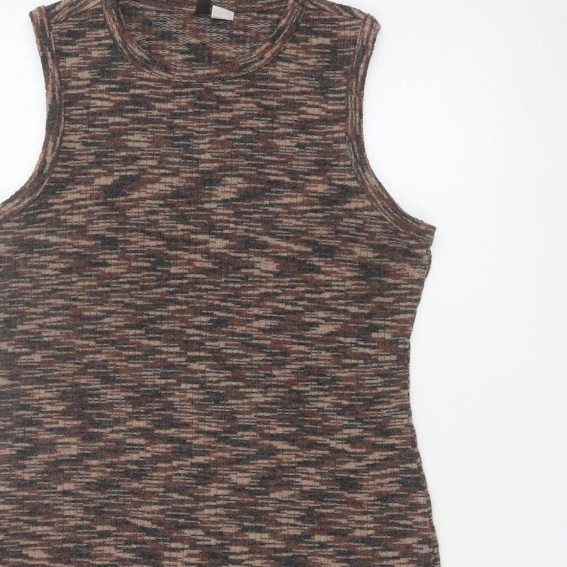 H&M Divided Women Brown Multicoloured L Bodycon Mini Knit Dress