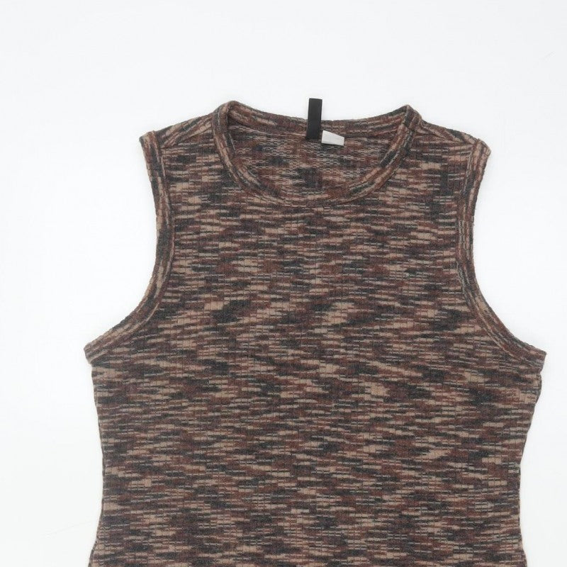H&M Divided Women Brown Multicoloured L Bodycon Mini Knit Dress
