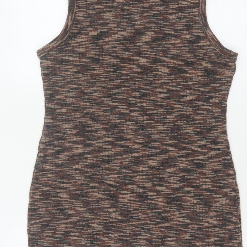 H&M Divided Women Brown Multicoloured L Bodycon Mini Knit Dress