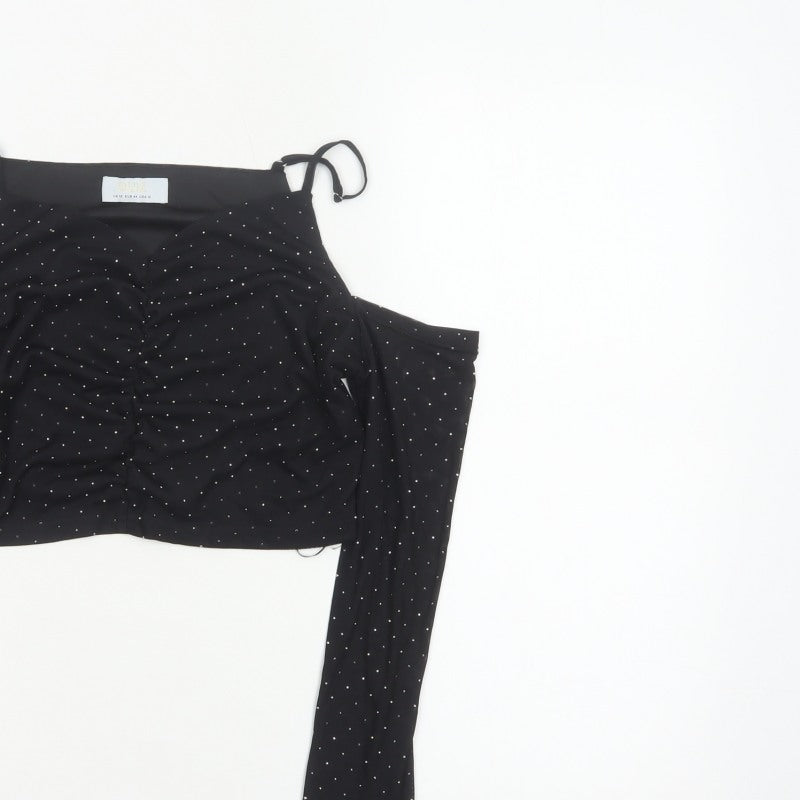 Quiz Women’s Black UK 16 Cropped Cold Shoulder Rhinestone Blouse