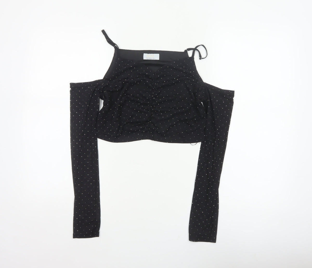 Quiz Women’s Black UK 16 Cropped Cold Shoulder Rhinestone Blouse