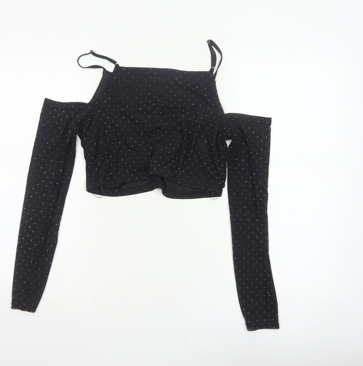 Quiz Women’s Black UK 16 Cropped Cold Shoulder Rhinestone Blouse