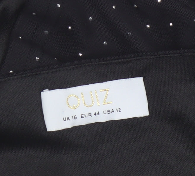 Quiz Women’s Black UK 16 Cropped Cold Shoulder Rhinestone Blouse