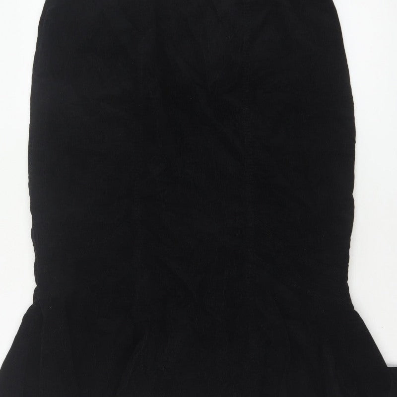 Per Una Women’s Black UK 16 Velvet Midi Trumpet Skirt Flared Hem