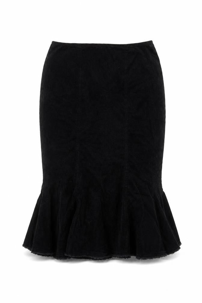 Per Una Women’s Black UK 16 Velvet Midi Trumpet Skirt Flared Hem