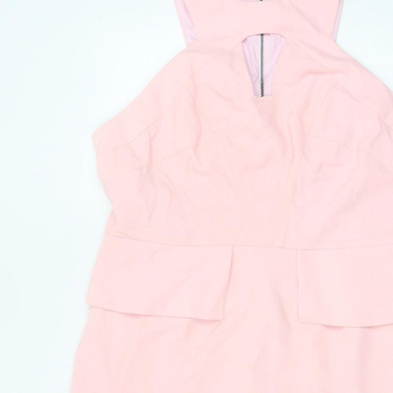 River Island Women Pink Size 18 Peplum Pencil Dress Cut Out