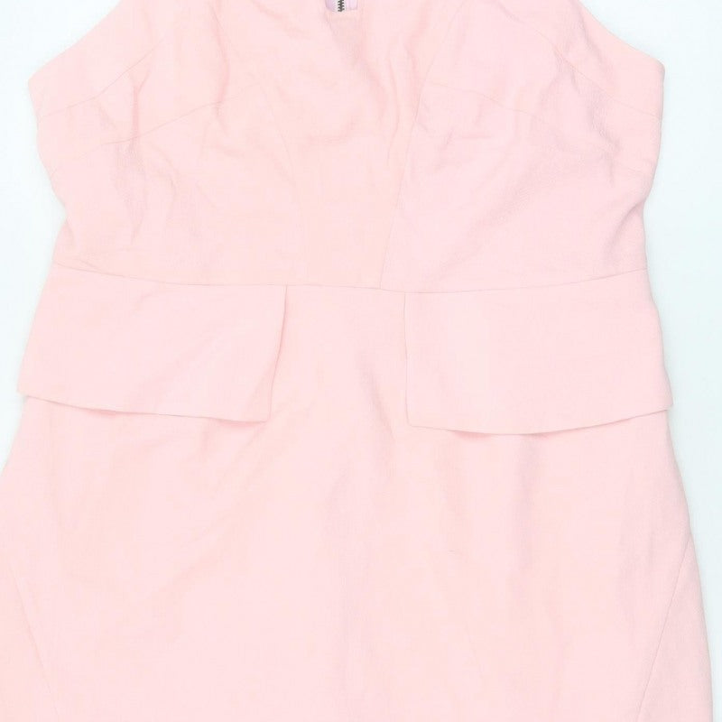 River Island Women Pink Size 18 Peplum Pencil Dress Cut Out