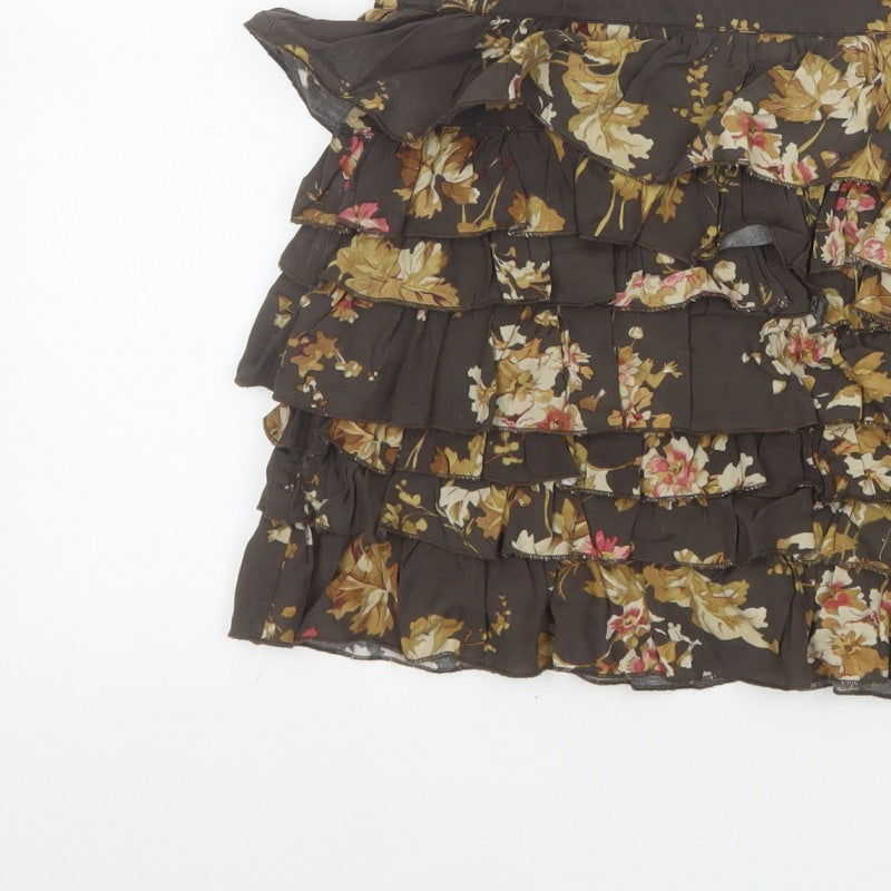 Tom Joule Women Brown Floral Ruffle Peasant Skirt UK 12 Short
