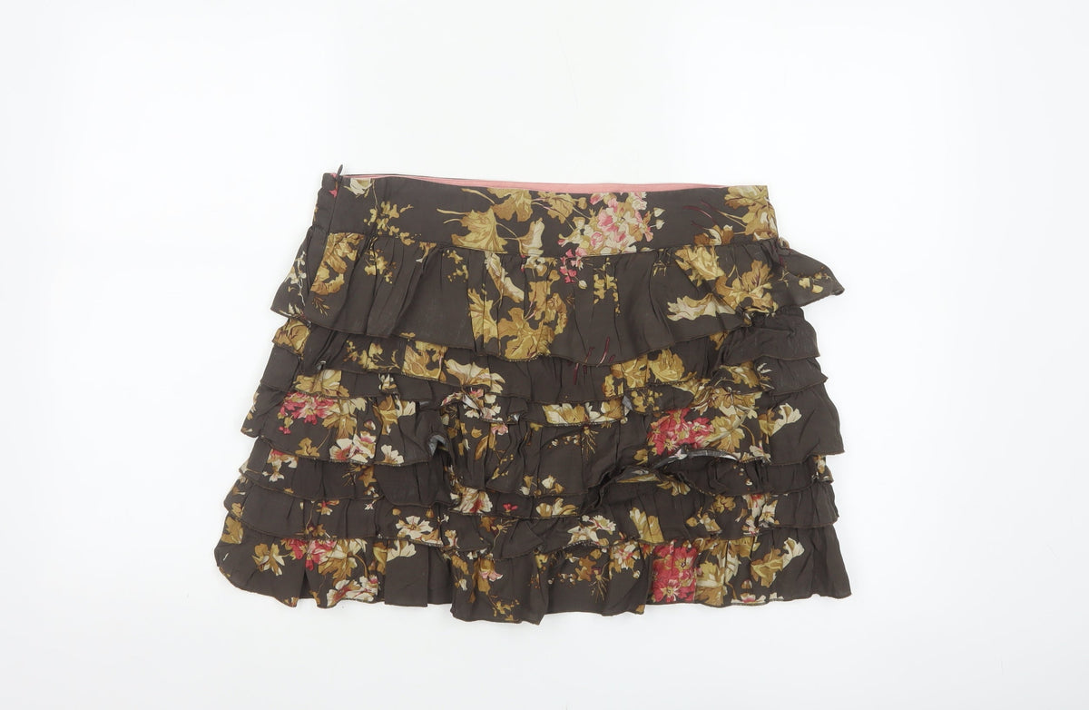 Tom Joule Women Brown Floral Ruffle Peasant Skirt UK 12 Short