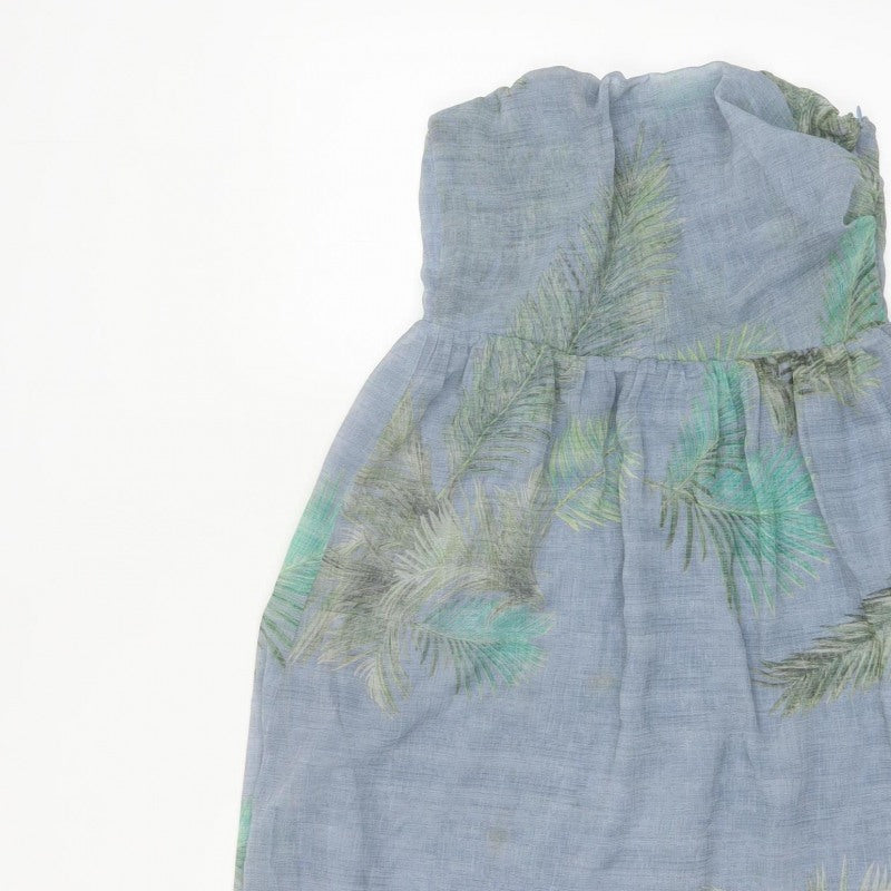 Pull&Bear Women Blue UK 12 Strapless Mini Tropical Chiffon Dress