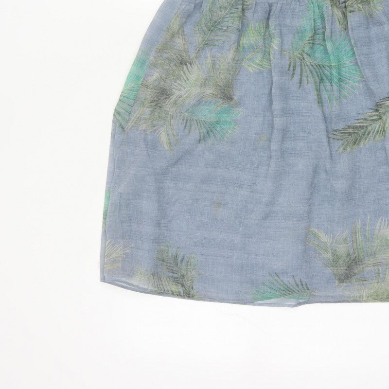 Pull&Bear Women Blue UK 12 Strapless Mini Tropical Chiffon Dress