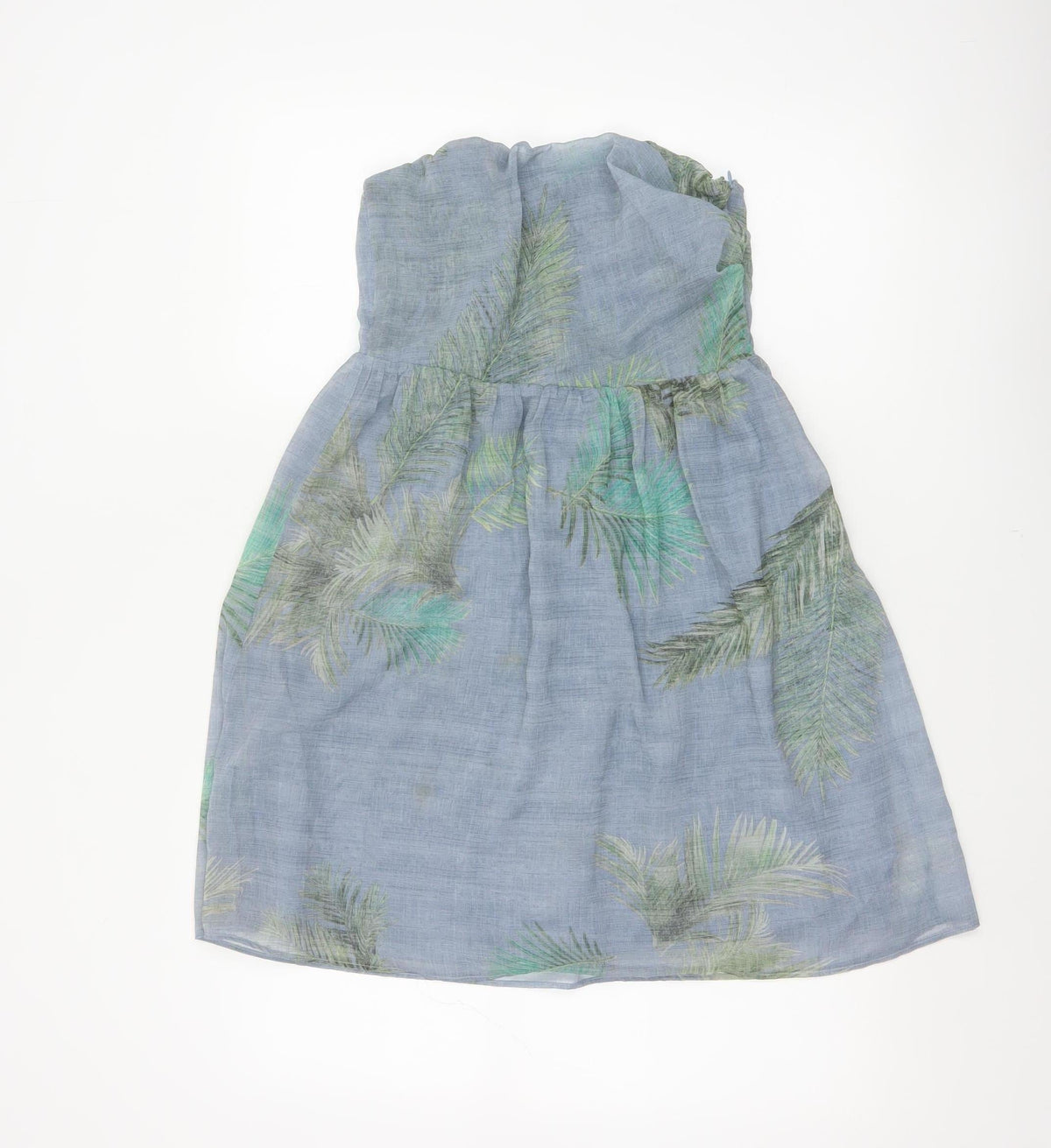 Pull&Bear Women Blue UK 12 Strapless Mini Tropical Chiffon Dress