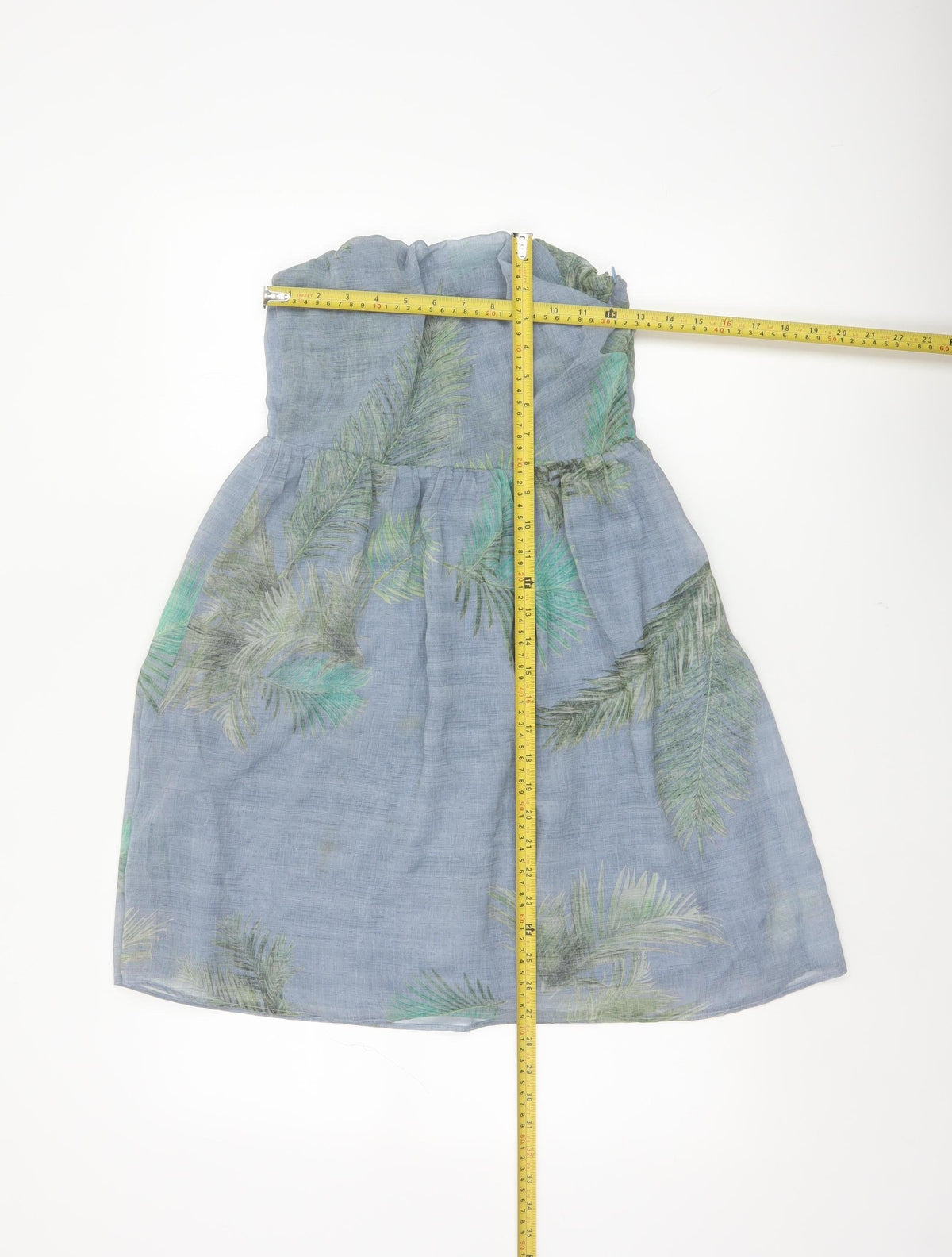 Pull&Bear Women Blue UK 12 Strapless Mini Tropical Chiffon Dress