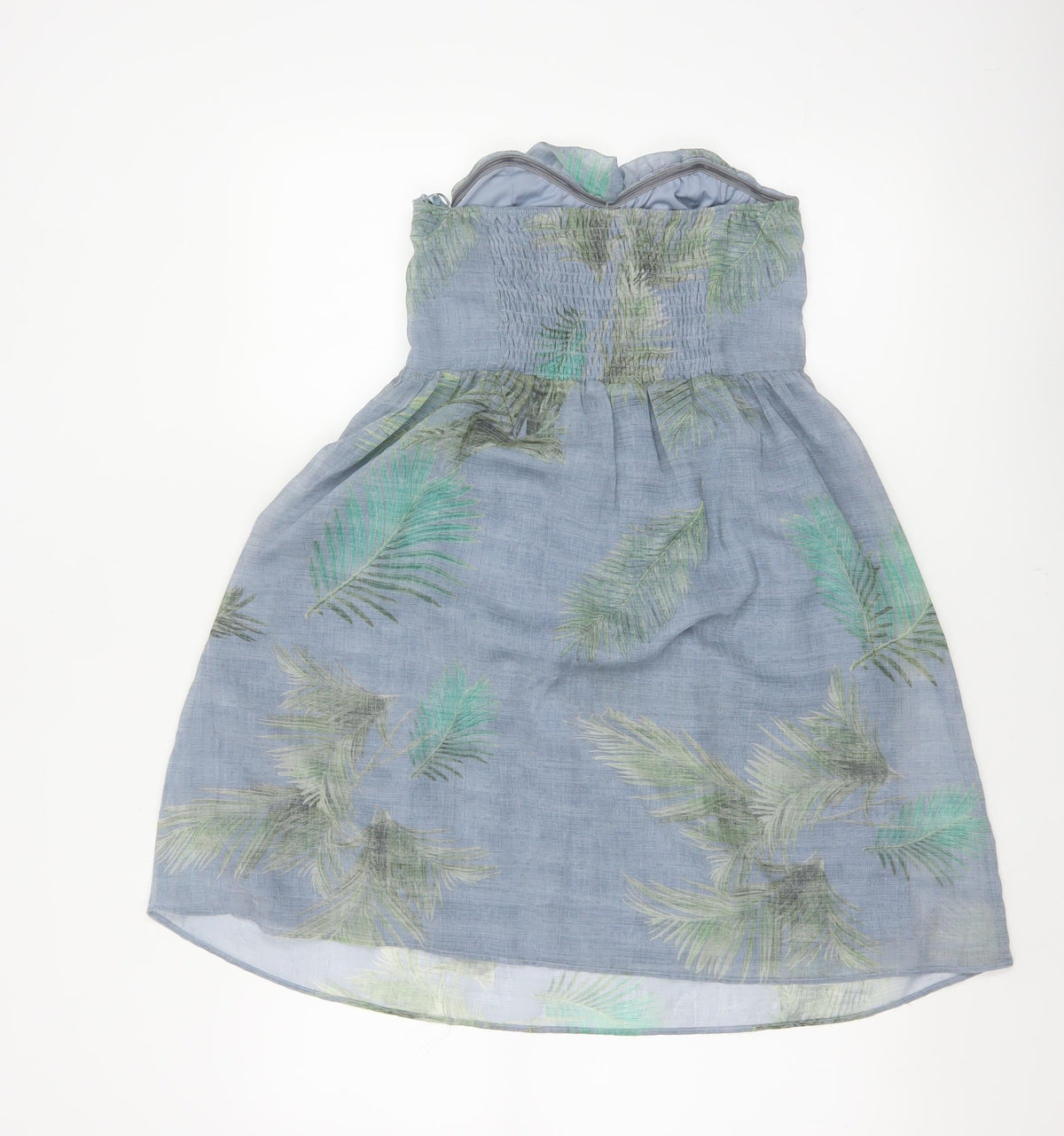 Pull&Bear Women Blue UK 12 Strapless Mini Tropical Chiffon Dress