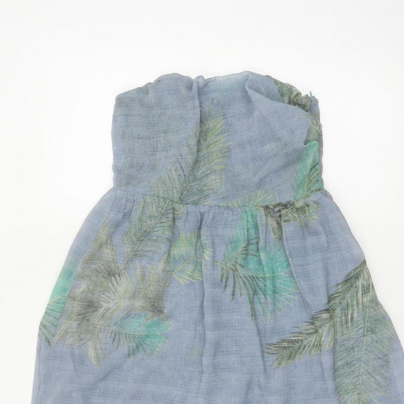 Pull&Bear Women Blue UK 12 Strapless Mini Tropical Chiffon Dress