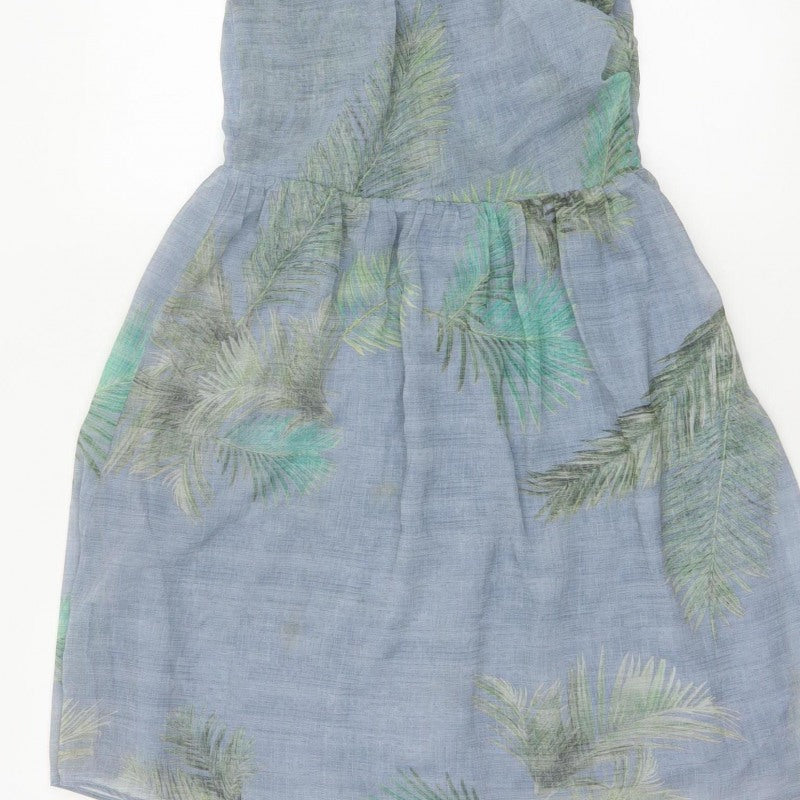 Pull&Bear Women Blue UK 12 Strapless Mini Tropical Chiffon Dress