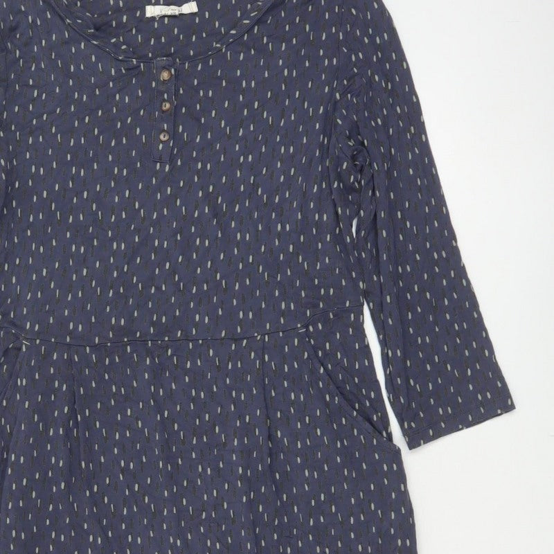 White Stuff Women Blue UK 14 Fit & Flare Knee Dress Geometric
