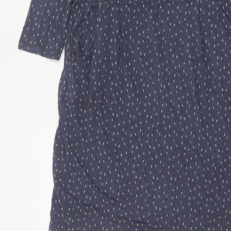 White Stuff Women Blue UK 14 Fit & Flare Knee Dress Geometric