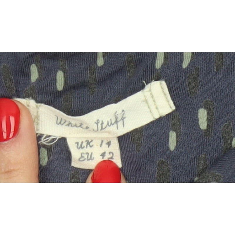 White Stuff Women Blue UK 14 Fit & Flare Knee Dress Geometric