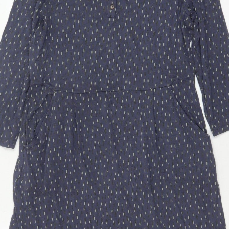 White Stuff Women Blue UK 14 Fit & Flare Knee Dress Geometric