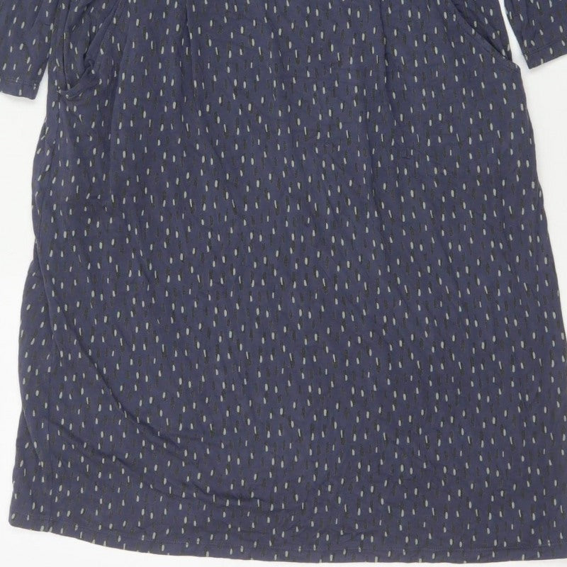 White Stuff Women Blue UK 14 Fit & Flare Knee Dress Geometric