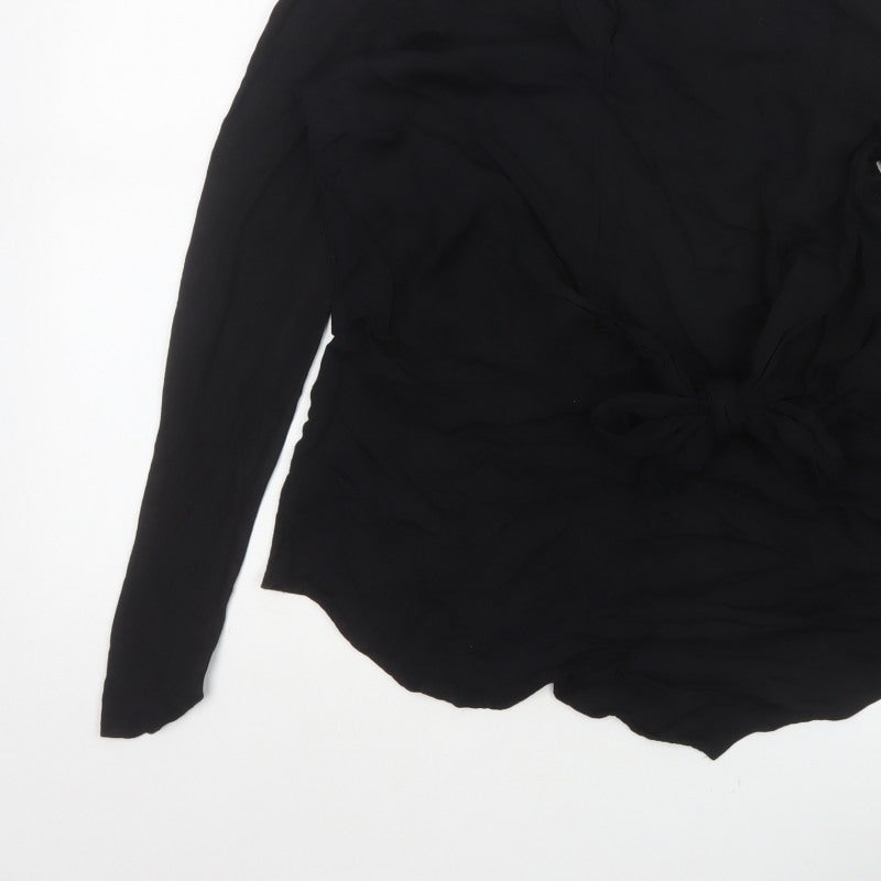 Mint Velvet Women Black UK 10 Wrap Tie Long Sleeve Blouse