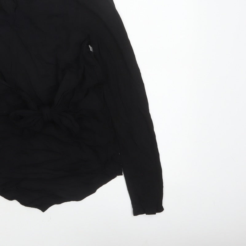 Mint Velvet Women Black UK 10 Wrap Tie Long Sleeve Blouse