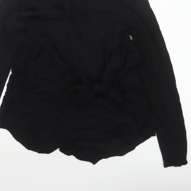 Mint Velvet Women Black UK 10 Wrap Tie Long Sleeve Blouse