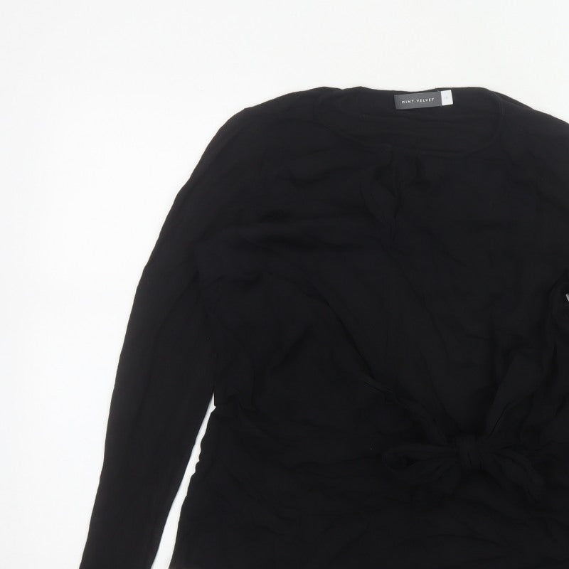 Mint Velvet Women Black UK 10 Wrap Tie Long Sleeve Blouse
