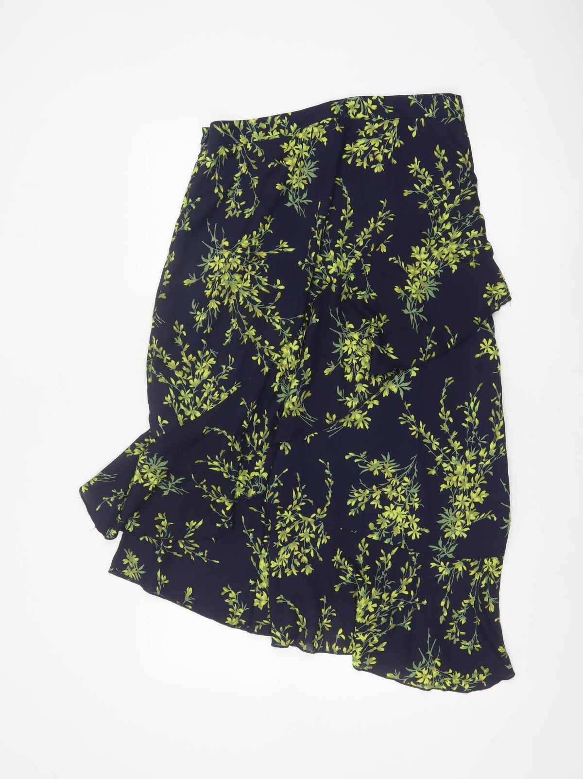 Warehouse Women Blue Floral Wrap Ruffle Asymmetric Long Skirt UK 14