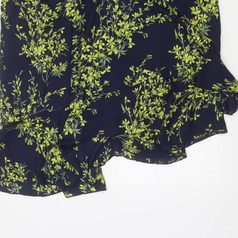 Warehouse Women Blue Floral Wrap Ruffle Asymmetric Long Skirt UK 14