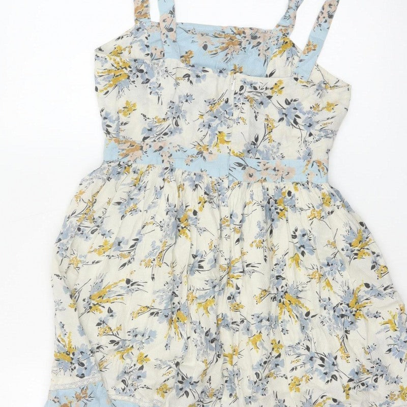 Miss Selfridge Women Blue Floral Fit & Flare Petite UK 8 Dress