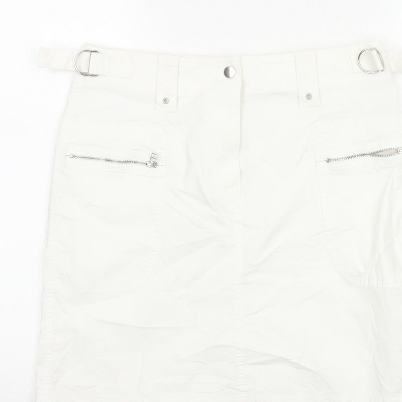 Marks & Spencer Women White UK 10 Cargo Mini Skirt Pockets Buckle