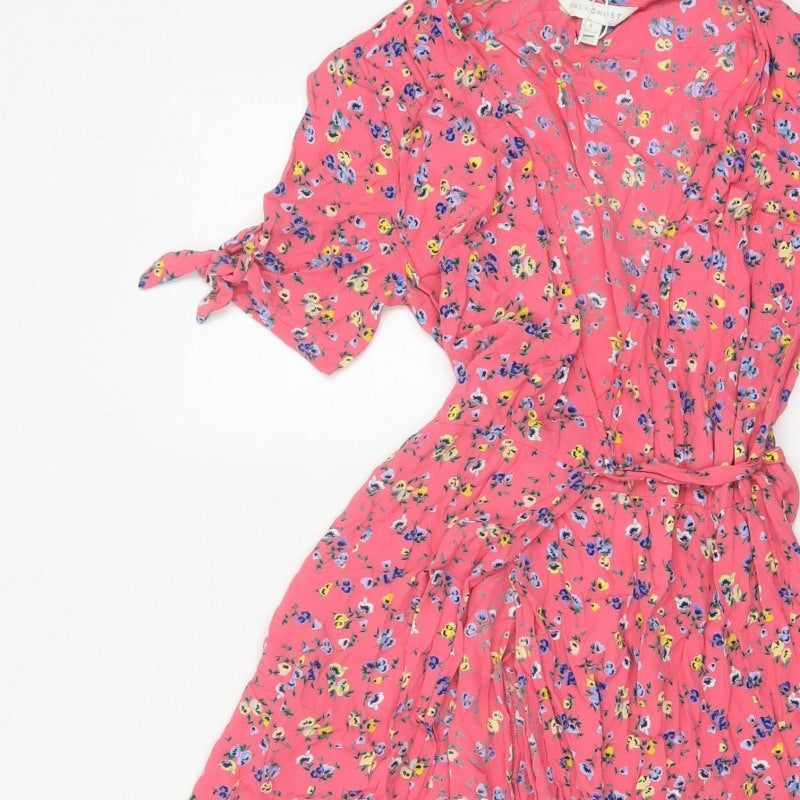 M&S x Ghost Women’s Pink Floral UK 8 Knee Length Wrap Dress Belted