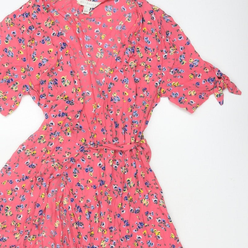M&S x Ghost Women’s Pink Floral UK 8 Knee Length Wrap Dress Belted