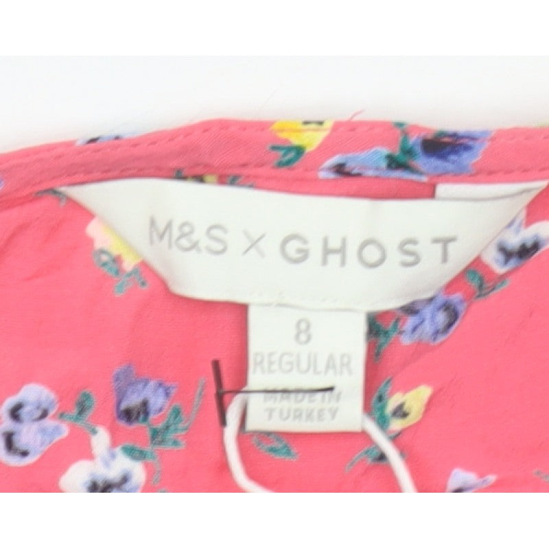 M&S x Ghost Women’s Pink Floral UK 8 Knee Length Wrap Dress Belted