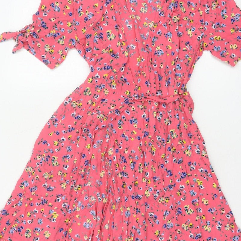 M&S x Ghost Women’s Pink Floral UK 8 Knee Length Wrap Dress Belted