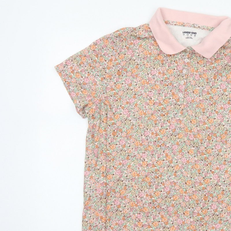 Lands' End Women’s Multicoloured Floral Cotton Polo Top Size L