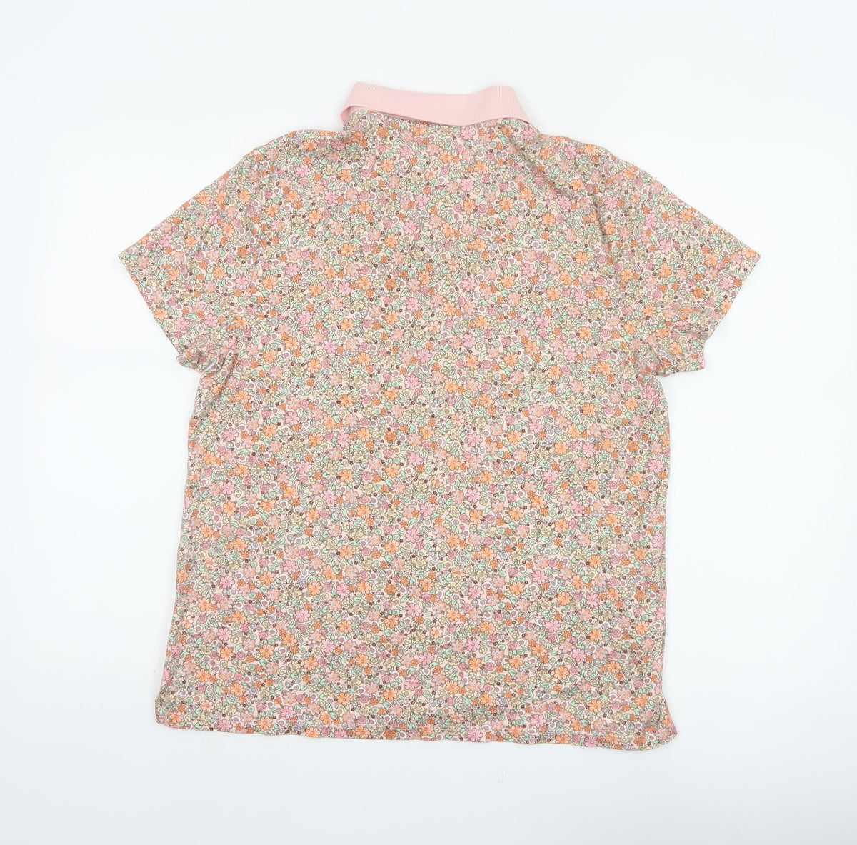 Lands' End Women’s Multicoloured Floral Cotton Polo Top Size L