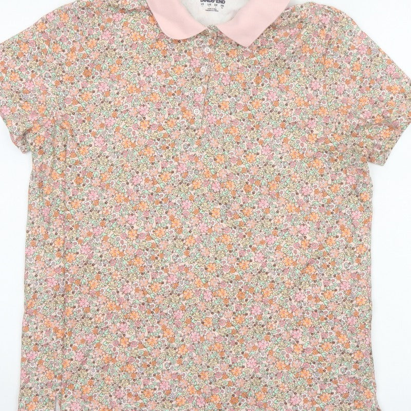 Lands' End Women’s Multicoloured Floral Cotton Polo Top Size L