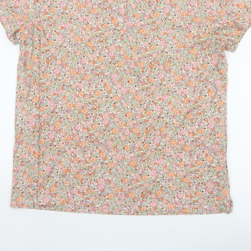 Lands' End Women’s Multicoloured Floral Cotton Polo Top Size L