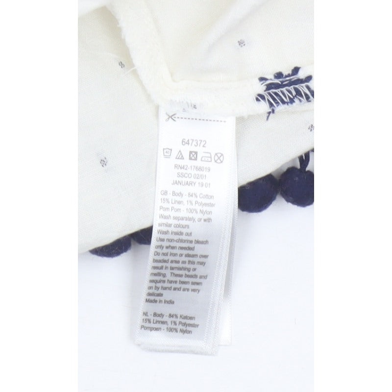 Monsoon Beach Women Ivory L Linen Cold Shoulder Pom Pom Tank Top