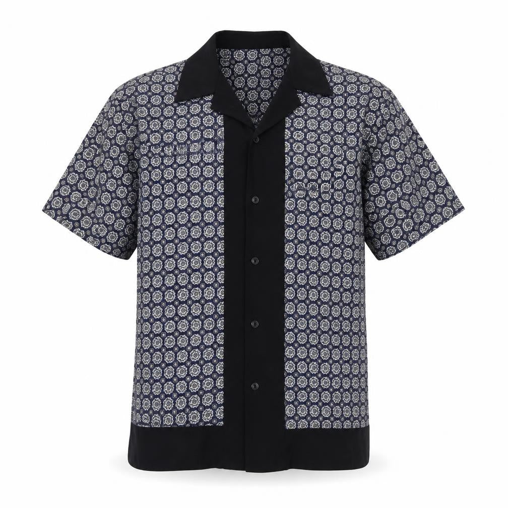 River Island Men’s Blue M Geometric Print Short Sleeve Button-Up Shirt