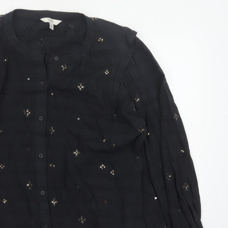 Marks and Spencer Women Black UK 20 Sequin Floral Button-Up Blouse